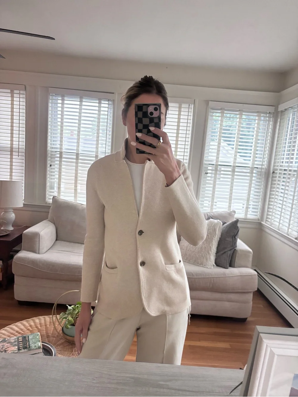 J.Crew 100% Cotton Knit Blazer Jacket Women’s Small Ivory/Cream Classic Preppy